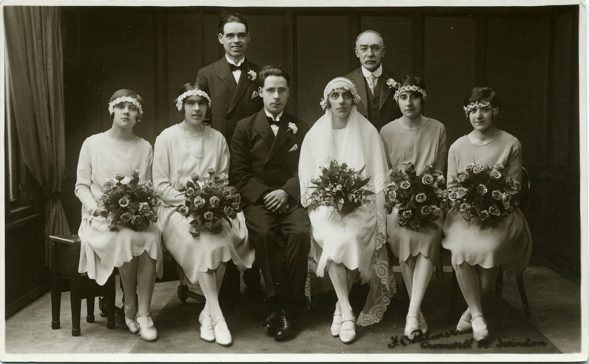 A Wedding Party Photograph on Card